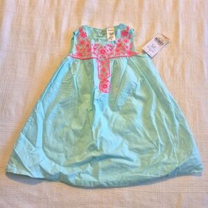 Carter's girls 12 months light blue with pink embroidery sleeveless dress NWT